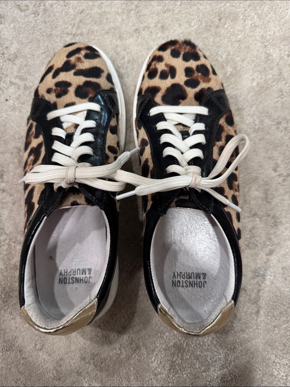 Johnston & Murphy Leopard Haircalf Sneakers with Black Trim